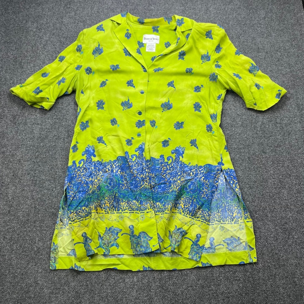 Danny & Nicole Vintage Rayon Boho Floral Lime Green Button Up Tunic Jacket